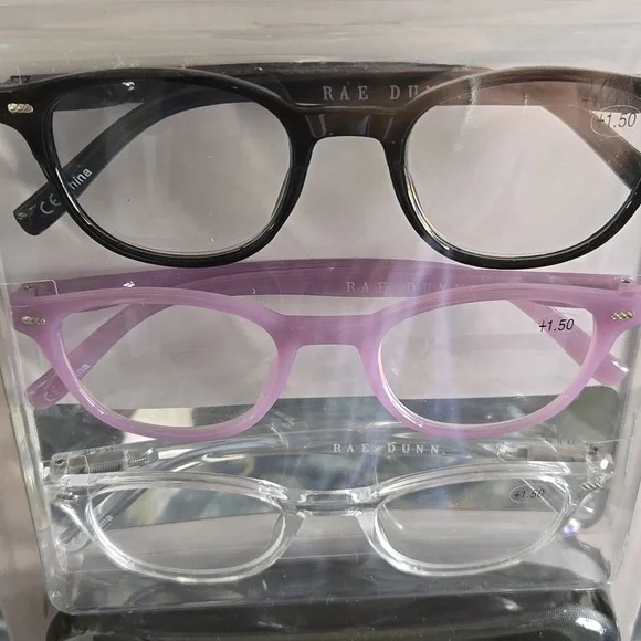 Rae Dunn 3 PAIR Set Premium Reading Glasses & Case LOOK CLOSELY +1.50 +2.00 NWT - Picture 2 of 7